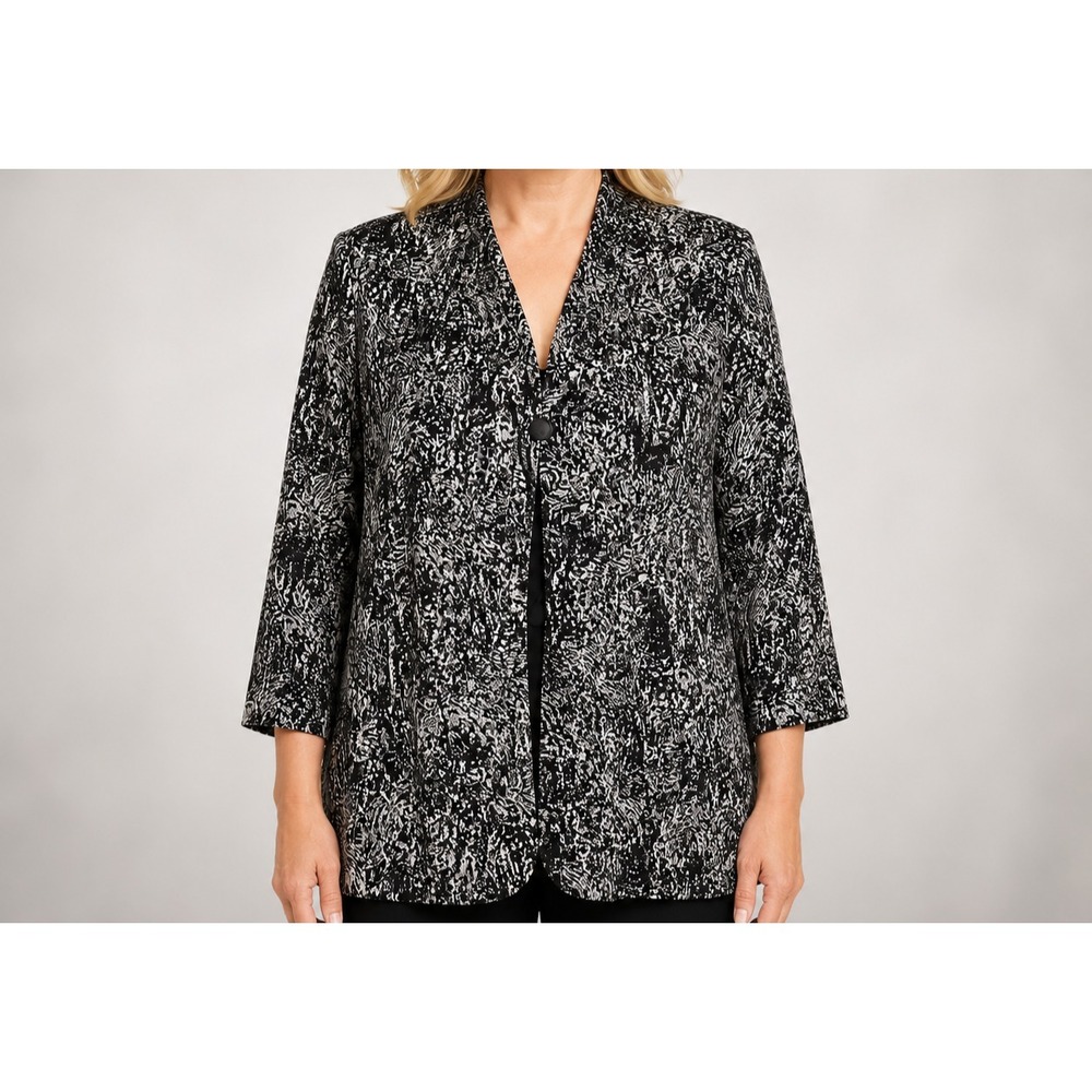 Alex Evenings Abstract Metallic Draped Jacket Open Front Swirl Blazer Top SZ 2X